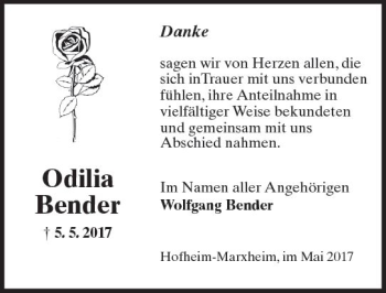 Traueranzeige von Odilia Bender von Trauerportal Rhein Main Presse