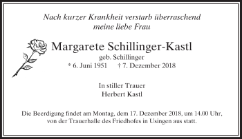 Traueranzeige von Margarete Schillinger-Kastl von 564 Usinger Anzeiger