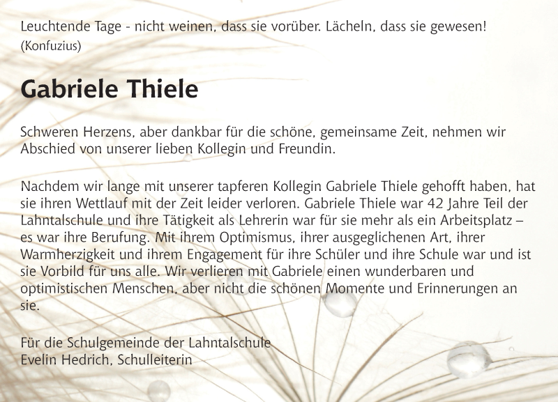  Traueranzeige für Gabriele Thiele vom 16.01.2019 aus 560 Gießener Anzeiger