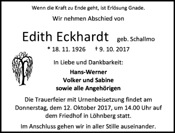 Traueranzeige von Edith Eckhardt von Wetzlarer Neue Zeitung
