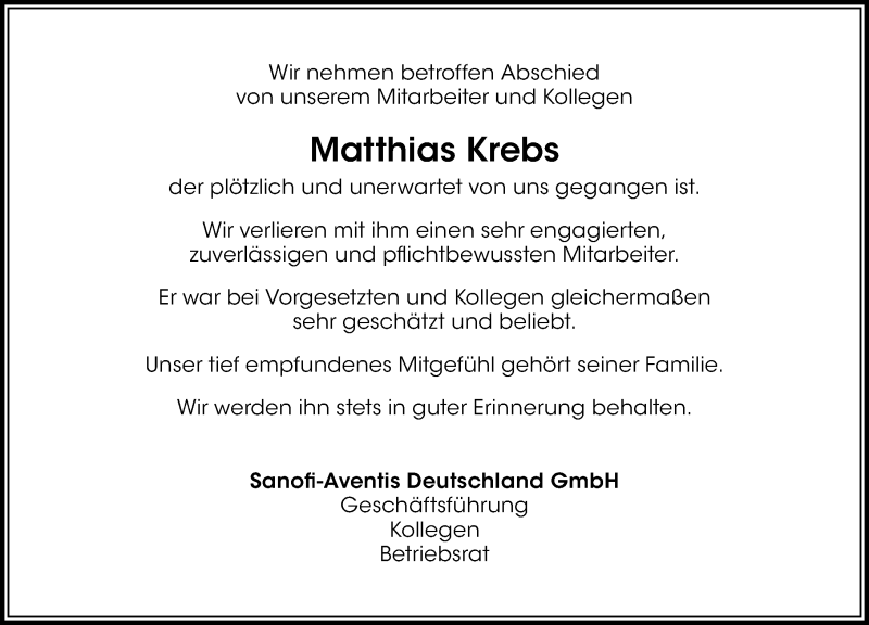  Traueranzeige für Matthias Krebs vom 15.12.2017 aus Wetzlarer Neue Zeitung