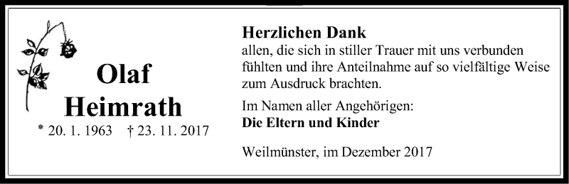  Traueranzeige für Olaf Heimrath vom 30.12.2017 aus Wetzlarer Neue Zeitung