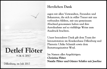 Traueranzeige von Detlef Flöter von Wetzlarer Neue Zeitung