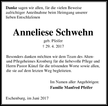 Traueranzeige von Anneliese Schwehn von Wetzlarer Neue Zeitung