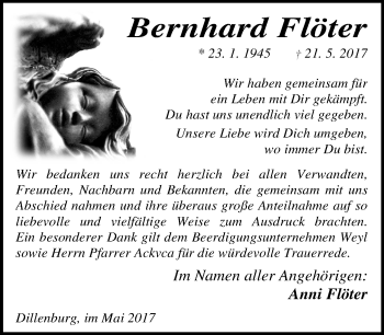 Traueranzeige von Bernhard Flöter von Wetzlarer Neue Zeitung