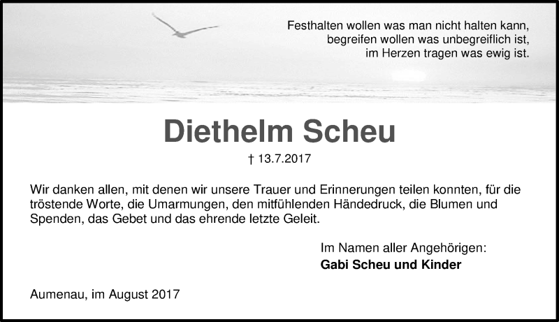  Traueranzeige für Diethelm Scheu vom 17.08.2017 aus Wetzlarer Neue Zeitung