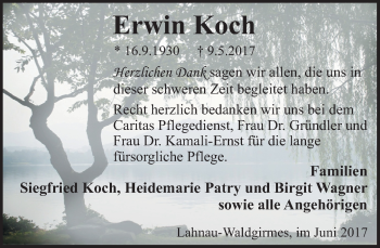 Traueranzeige von Erwin Koch von Wetzlarer Neue Zeitung
