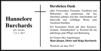 Traueranzeige von Hannelore Burchards von Wetzlarer Neue Zeitung
