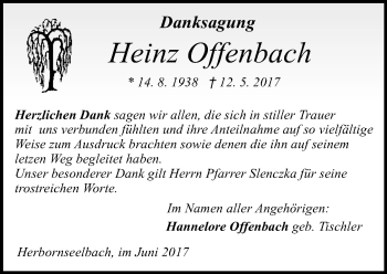 Traueranzeige von Heinz Offenbach von Wetzlarer Neue Zeitung