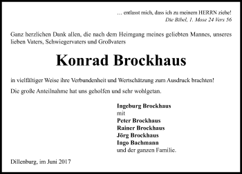 Traueranzeige von Konrad Brockhaus von Wetzlarer Neue Zeitung