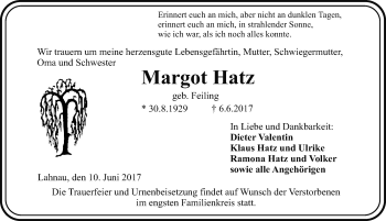 Traueranzeige von Margot Hatz von Wetzlarer Neue Zeitung