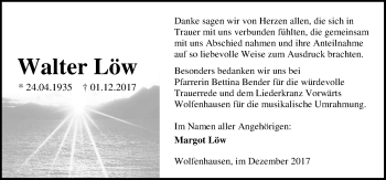 Traueranzeige von Walter Löw von Weilburger Tageblatt