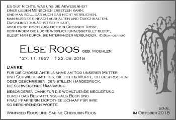 Traueranzeige von Else Roos von Dill-Block