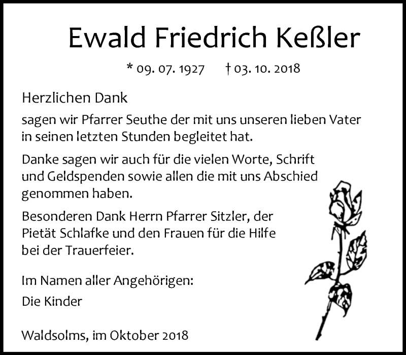  Traueranzeige für Ewald Friedrich Keßler vom 29.10.2018 aus Wetzlarer Neue Zeitung