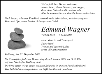 Traueranzeige von Edmund Wagner von Weilburger Tageblatt