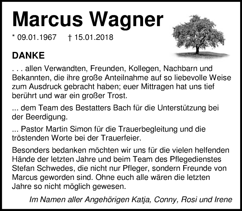  Traueranzeige für Marcus Wagner vom 24.02.2018 aus Dill-Block