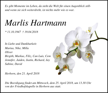 Traueranzeige von Marlis Hartmann von Dill-Block