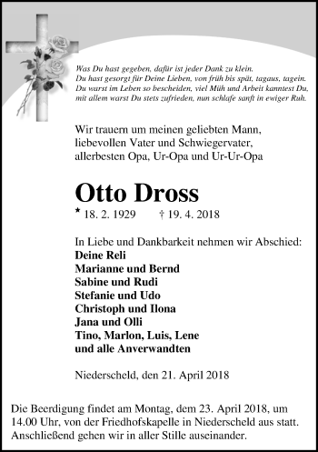Traueranzeige von Otto Dross von Dill-Block