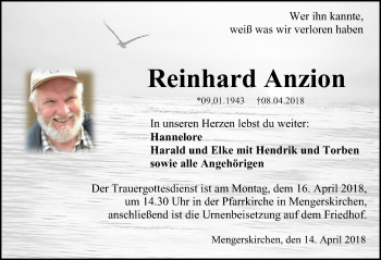 Traueranzeige von Reinhard Anzion von Weilburger Tageblatt
