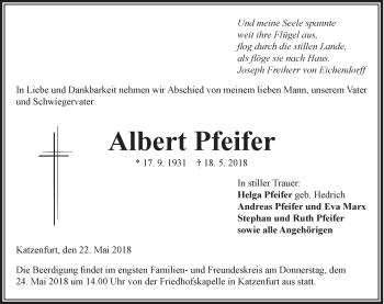 Traueranzeige von Albert Pfeifer von Wetzlarer Neue Zeitung