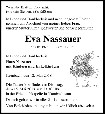 Traueranzeige von Eva Nassauer von Hinterländer Anzeiger