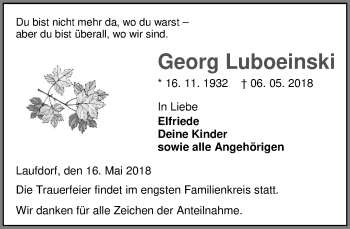 Traueranzeige von Georg Luboeinski von Wetzlarer Neue Zeitung