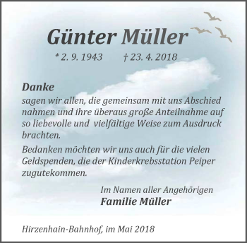 Traueranzeige von Günter Müller von Dill-Block