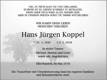 Traueranzeige von Hans Jürgen Koppel von Weilburger Tageblatt