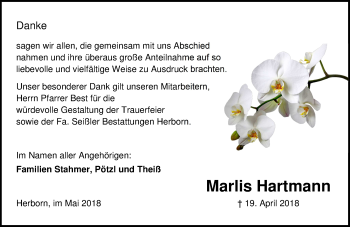 Traueranzeige von Marlis Hartmann von Dill-Block