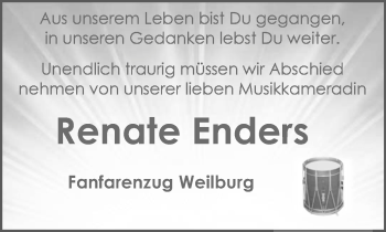 Traueranzeige von Renate Enders von Weilburger Tageblatt