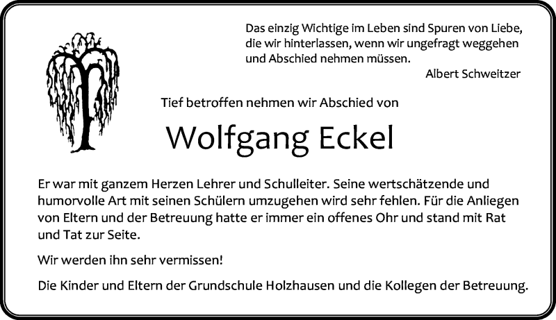  Traueranzeige für Wolfgang Eckel vom 24.05.2018 aus Hinterländer Anzeiger
