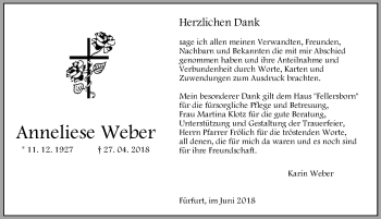 Traueranzeige von Anneliese Weber von Weilburger Tageblatt