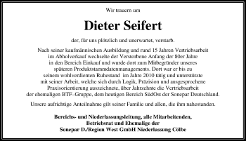 Traueranzeige von Dieter Seifert von Hinterländer Anzeiger