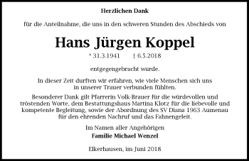 Traueranzeige von Hans Jürgen Koppel von Weilburger Tageblatt