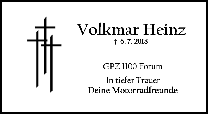  Traueranzeige für Volkmar Heinz vom 10.07.2018 aus Dill-Block