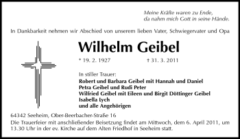 Traueranzeige von Wilhelm Geibel von Echo-Zeitungen (Gesamtausgabe)