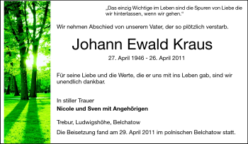 Traueranzeige von Johann Ewald Kraus von Rüsselsheimer Echo, Groß-Gerauer-Echo, Ried Echo
