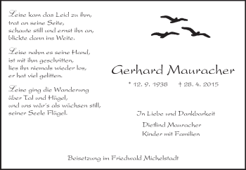 Traueranzeige von Gerhard Mauracher von Rüsselsheimer Echo, Groß-Gerauer-Echo, Ried Echo