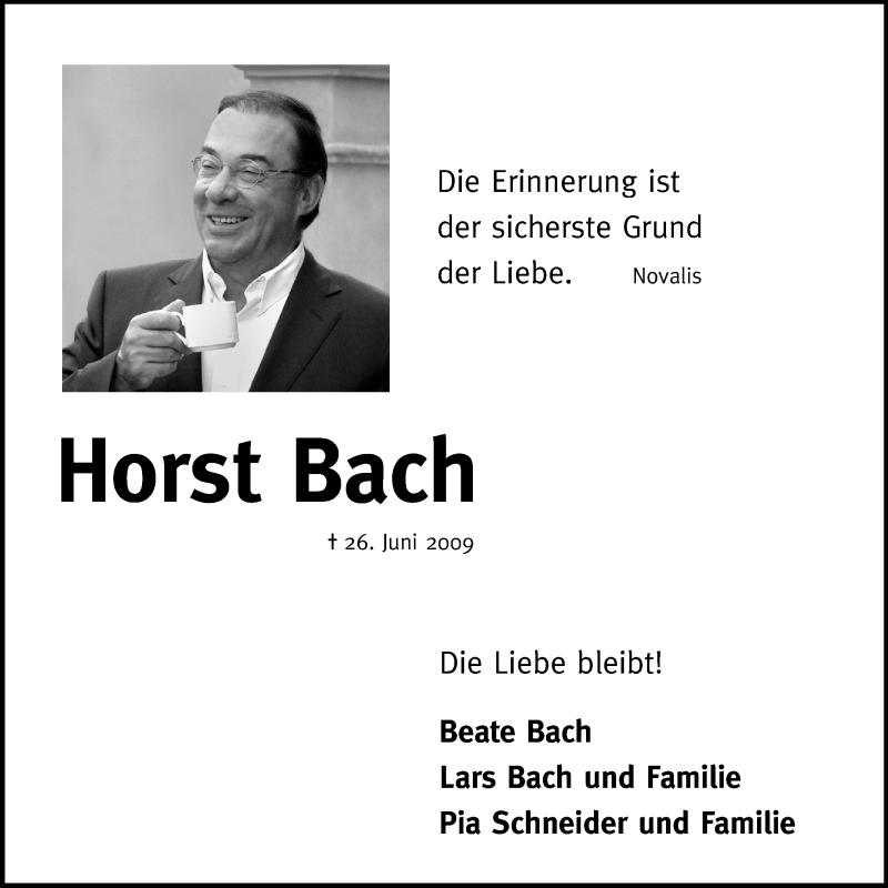  Traueranzeige für Horst Bach vom 26.06.2013 aus Echo-Zeitungen (Gesamtausgabe)