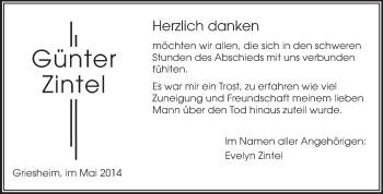 Traueranzeige von Günter Zintel von Darmstädter Echo, Odenwälder Echo, Rüsselsheimer Echo, Groß-Gerauer-Echo, Ried Echo