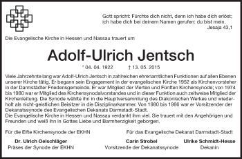 Traueranzeige von Adolf-Ulrich Jentsch von Echo-Zeitungen (Gesamtausgabe)