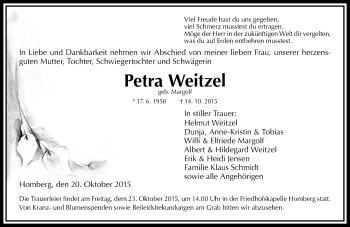 Traueranzeige von Petra Weitzel von  Oberhessische Zeitung