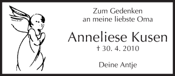 Traueranzeige von Anneliese Kusen von  Allgemeine  Zeitung Ingelheim-Bingen