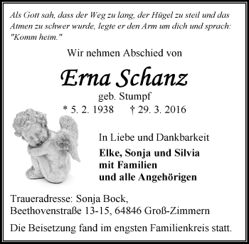 Traueranzeige von Erna Schanz von trauer.echo-online.de
