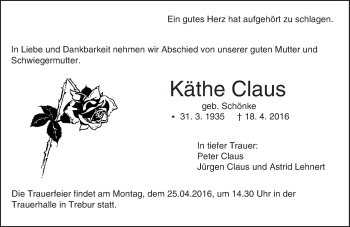 Traueranzeige von Käthe Claus von trauer.echo-online.de