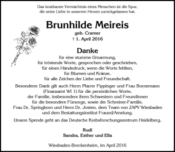 Traueranzeige von Brunhilde Meireis von  Wiesbaden komplett