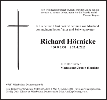 Traueranzeige von Richard Hörnicke von  Wiesbaden komplett