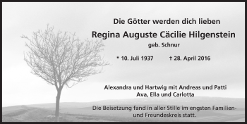 Traueranzeige von Regina Auguste Cäcilie Hilgenstein von  Wiesbaden komplett
