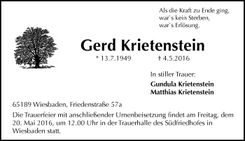 Traueranzeige von Gerd Krietenstein von  Wiesbaden komplett