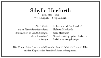Traueranzeige von Sybille Herfurth von  Wiesbaden komplett